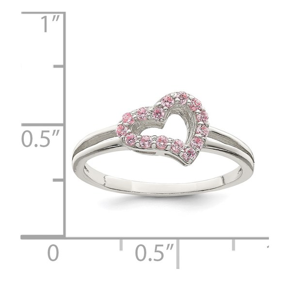 925 Sterling Silver Polished Pink CZ (Cubic Zirconia) Heart Ring - Picture 4 of 6